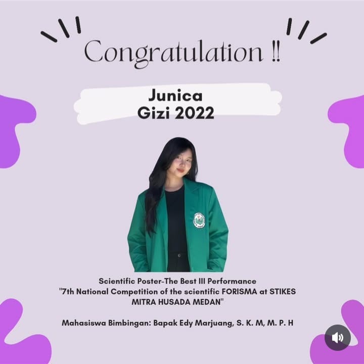 Scientific Poster-The Best III Performance  "7th National Competition of the scientific FORISMA at STIKES MITRA HUSADA MEDAN